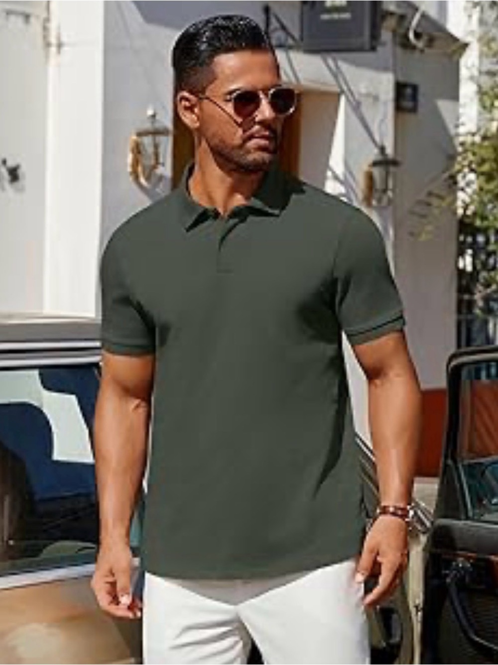Van Heusen Men's Dark Green Cotton Polo